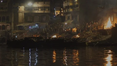 Overview of the cremations from the boat Stock Footage 112337718