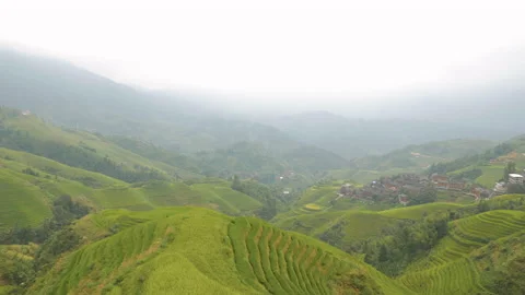 Overview of the dragon's backbone rice terraces in the countryside, in China Stock Footage 231862361