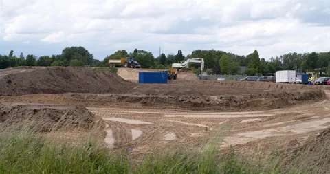 Overview  earthwork at construction site Netherlands Stock Footage 109845509