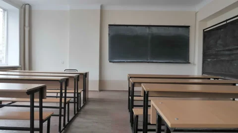 Overview Empty Tables In A Classroom. Stock Footage 122081241