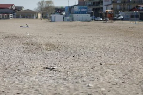 Overview of the empty Vama Veche beach and some pubs and restaurants on a s.. Stock Photos