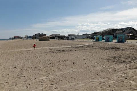 Overview of the empty Vama Veche beach and some pubs and restaurants on a s.. Stock Photos