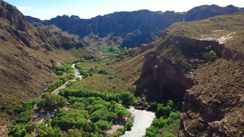 Overview Flight Over Atuel Valley and River - Mendoza Drone Stock Footage 330896463