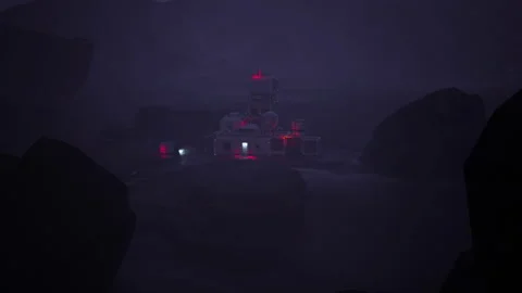 Overview of a futuristic modular station at night, with bright glowing lights Stock-Footage 276951653