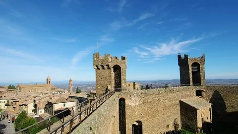 Overview of the inside of the Fortress of Montalcino in 4k Stock Footage 100571353