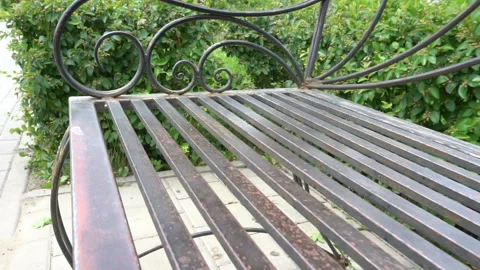Overview of the iron bench in the park Stock Footage 134694365
