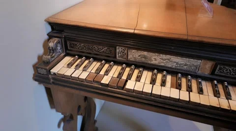 Overview of a keyboard of an old piano Stock Footage 56700096