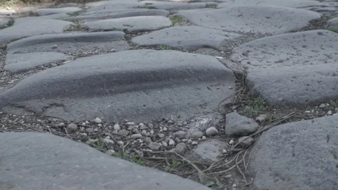 Overview from left to right of an ancient Roman road, Via Appia Stock Footage 73985448