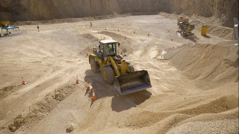 Overview Loader Digging Sand Stock Footage 127035935