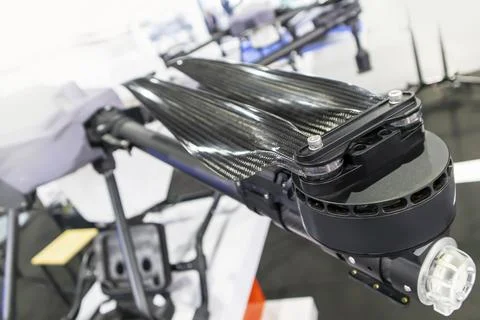 An overview of a massive propeller used in a drone., drone's engine Stock Photos