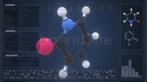 Overview of the molecule of 2-pyridone on the computer screen. 3d rendering イラスト素材