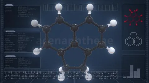 Overview of the molecule of acenaphthene on the computer screen. 3d rendering Stock-Illustration