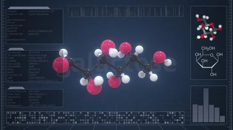 Overview of the molecule of galactose on the computer screen. 3d rendering Stock Illustration