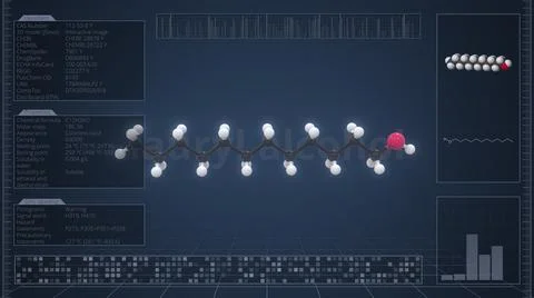 Overview of the molecule of lauryl alcohol on the computer screen. 3d rendering Stock Illustration