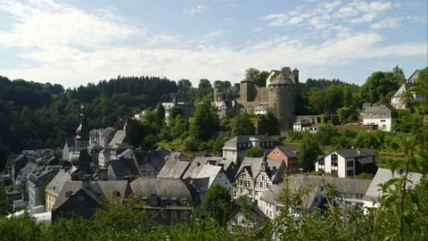 Overview of Monschau in time lapse Stock Footage