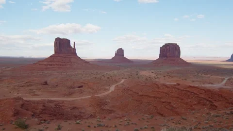 Overview of the Monument Valley rock formations with an old road, US Stock Footage 287725134