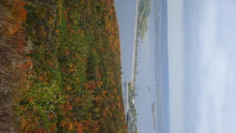 Overview of the mountains and adjacent rivers in autumn vertical Stock Footage 166064352
