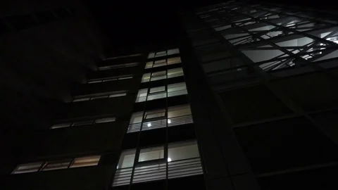 Overview of a night mirror building Stock Footage 91586231