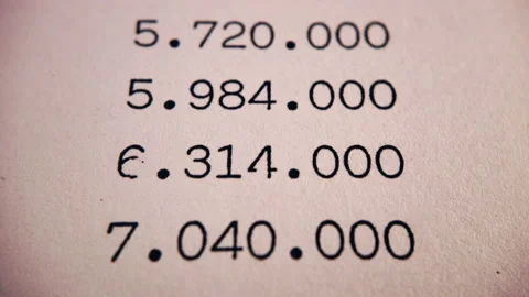 Overview of numbers printed with electric typing machine on paper Video stock 158832168