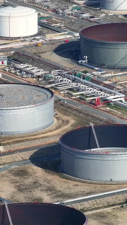 Overview of oil refinery complex and industrial processing plant Stock Footage 340908354