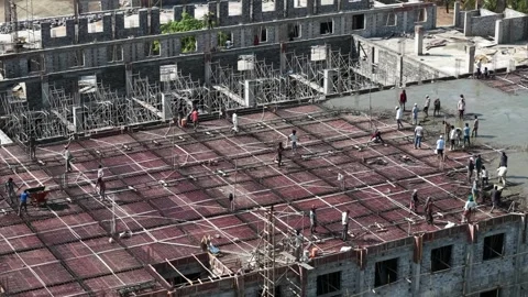 Overview of Ongoing Construction Development Site with Workers and Industrial Stock Footage 340929980