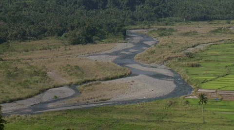 Overview over a valley with la river flowing through  Stock Footage 610918