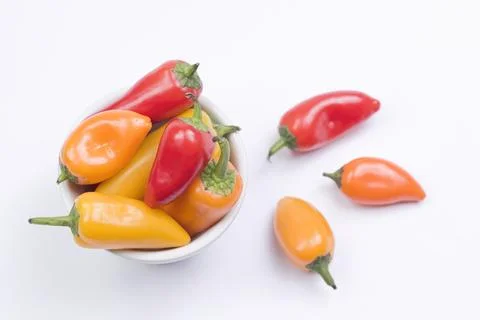 Overview of peppers on white. Stock Photos