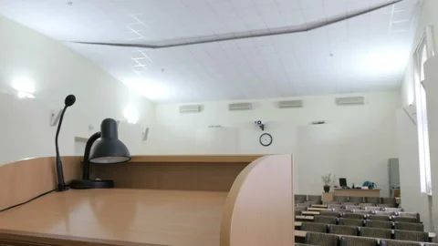 Overview from the podium for speeches to empty conference hall, lecture hall Stock Footage 88815651