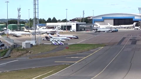 Overview of Private Jet Terminal at Executive Airport Stock Footage 250082181
