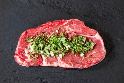 Overview of a raw steak Stock Photos