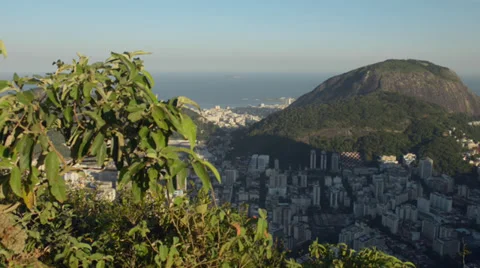 Overview of Rio de Janeiro - panning to Christ The Redeemer Stock Footage 34425246