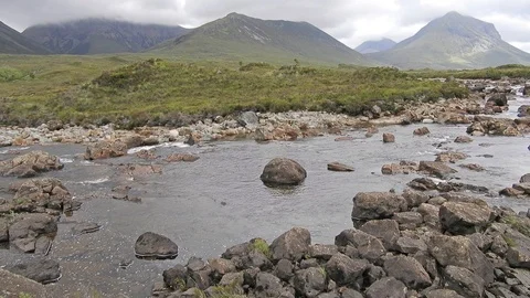 Overview of the river and glen (Valley) at Sligachan 4K- Scotland Stock Footage 113134119