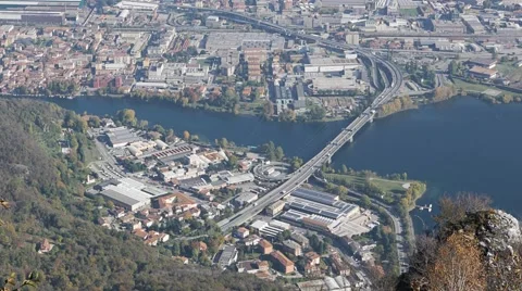 Overview of a river city from above  Stock Footage 56696457