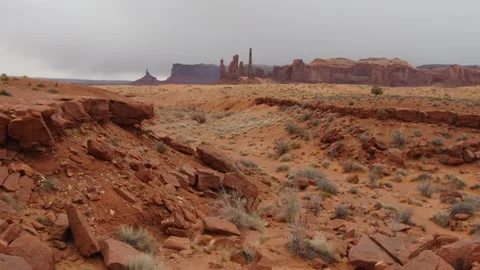 Overview of rock formations in Monument Valley National Park, Arizona, US Stock Footage 287725180