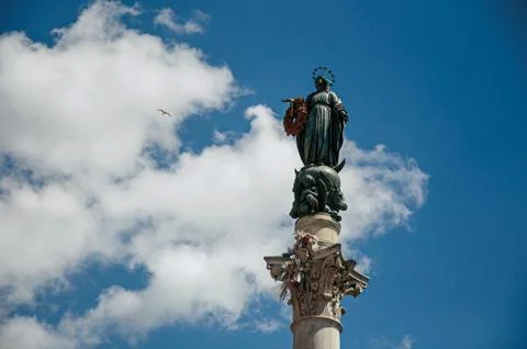 Overview sculpture over the Column of the Immaculate Conception in Rome Stock Photos