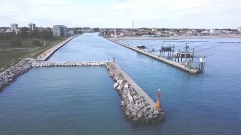 Overview of a seaport, aerial view Stock Footage 86507598