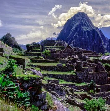 Overview of a section of the main ruins of Machu Piccu Stock Photos
