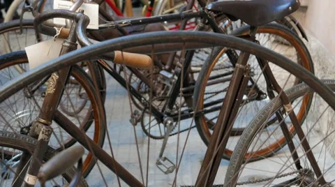 Overview shows ancient bicycles Stock Footage 62501939