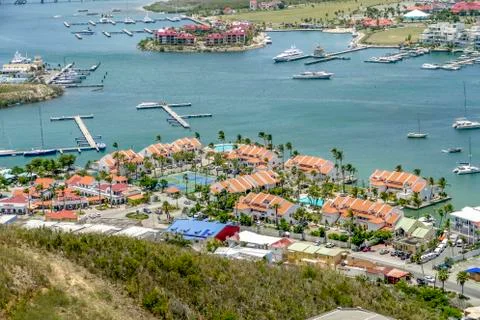 Overview of simpson bay st.maarten post hurricane Irma Stock Photos