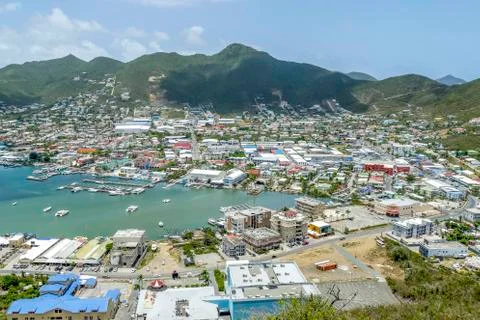 Overview of simpson bay st.maarten post hurricane Irma Stock Photos