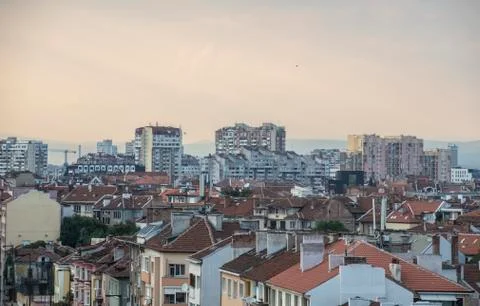 Overview of Sofia at sunset Stock Photos