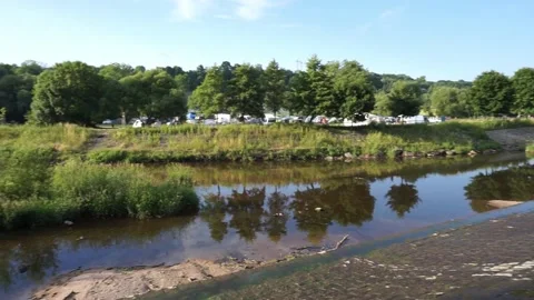 Overview of stunning view with grass and water falling. Stock Footage 156758694