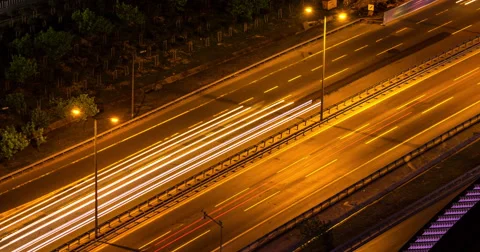 Overview time-lapse shot of night road traffic Stock Footage 65119509