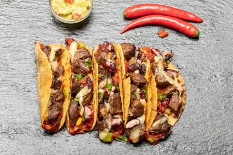 Overview of a tortilla with beef Stock Photos