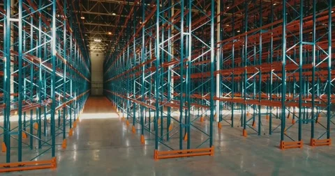 Overview of warehouse construction. Sun reflections on metal. Rows of metallic Stock Footage 135057016