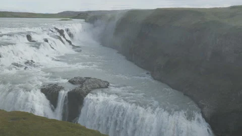 Overview of a wide massive waterfall in Iceland. Stock Footage 286737977
