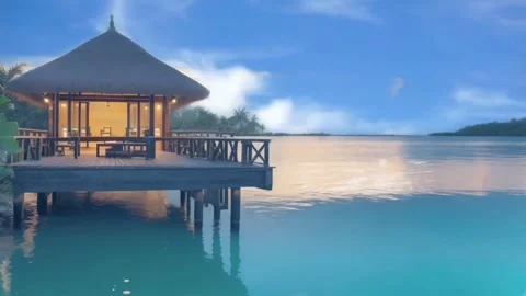 Overwater hut Stock Footage 280386924