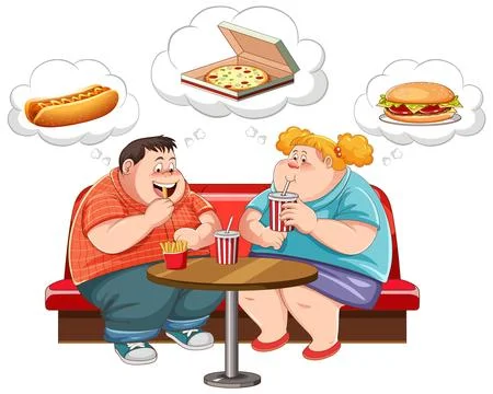 Overweight couple thinking about fast food Ilustração Stock