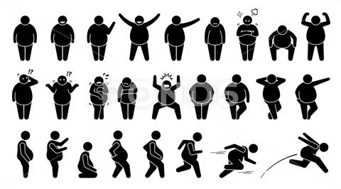 Overweight fat man basic poses and postures stick figure character ...