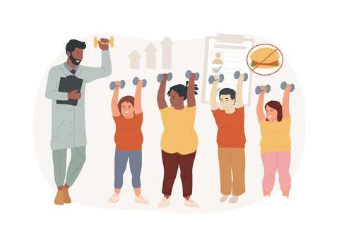 Overweight kids training plan isolated concept vector illustration. Ilustración de archivo